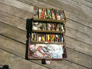 ESTATE FIND Vintage Fishing My Buddy Tackle Box FULL OLD LURES FROGS SPOONS 7