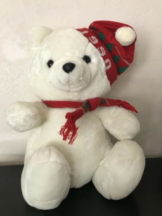 Vintage 1990 White Christmas Bear Plush Toy Xmas Large Htf Hat & Scarf Chosun