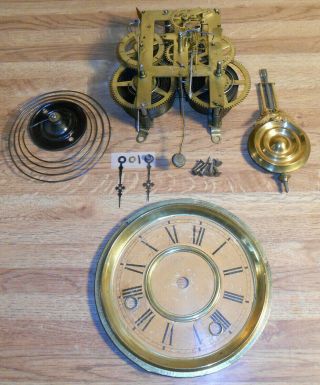 Antique E.  Ingraham Gingerbread Clock Movement W/ Pendulum,  Hands & Parts