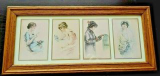 Vintage 4 Victorian Women Wood Framed Glass Picture Print 8.  5 " H X 18 3/4 " W