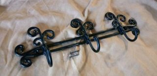 Vintage Black Wrought Iron Coat Rack Scroll Pattern 3 Functional Hooks 17 "