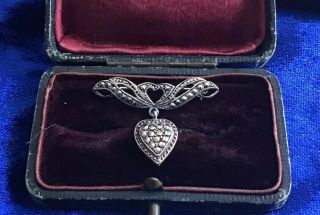 ANTIQUE EDWARDIAN SOLID SILVER & MARCASITES SWEETHEART BROOCH 4