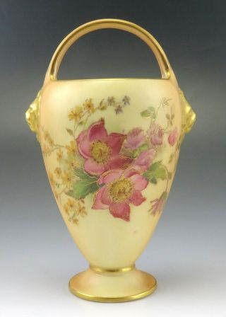 Antique 1907 Royal Worcester Painted Gilded Porcelain Flower Basket Vase