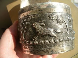 ANTIQUE SILVER ANGLO INDIAN ANIMAL LIDDED POT hunting repoussé tiger 5