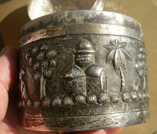 ANTIQUE SILVER ANGLO INDIAN ANIMAL LIDDED POT hunting repoussé tiger 6