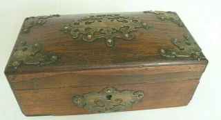 Antique Wooden Casket With Brass Decoration Needs Attn.
