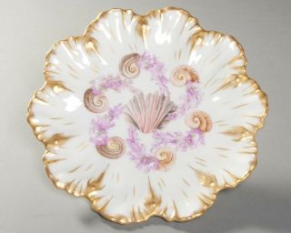Rare Antique A.  L.  Limoges Depose Plate Hand Painted Seashells Gold Gilded 9.  25 "