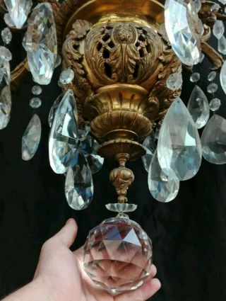 Antique Gilt Bronze LARGE Chandelier French Empire 16 Lights Crystal Prisms 10