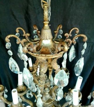 Antique Gilt Bronze LARGE Chandelier French Empire 16 Lights Crystal Prisms 11