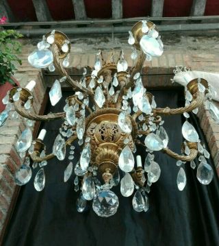 Antique Gilt Bronze LARGE Chandelier French Empire 16 Lights Crystal Prisms 5