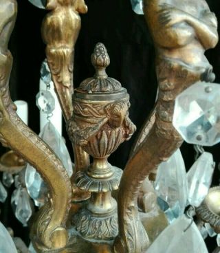 Antique Gilt Bronze LARGE Chandelier French Empire 16 Lights Crystal Prisms 7