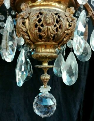 Antique Gilt Bronze LARGE Chandelier French Empire 16 Lights Crystal Prisms 8