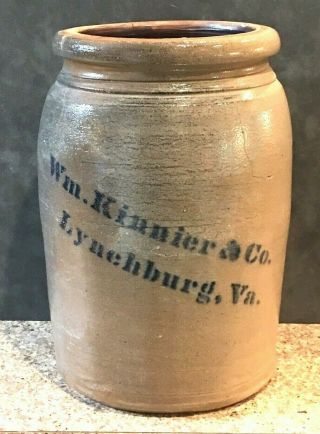 Antique Stoneware Advertising Jar Crock Wm.  Kinnier & Co Lynchburg Va.  Virginia