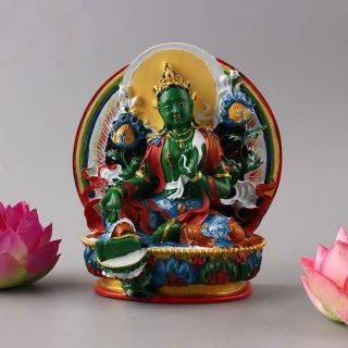 Feng Shui Tibetan Buddhism Statue Green Tara Buddha Semicircle Hand - Painted