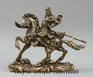 66mm Curio Chinese Bronze Exquisite Ride A Horse Guan Gong Yu Warrior God Statue