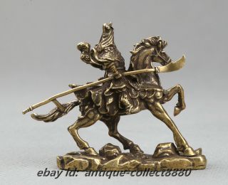 66MM Curio Chinese Bronze Exquisite Ride A Horse Guan Gong Yu Warrior God Statue 3
