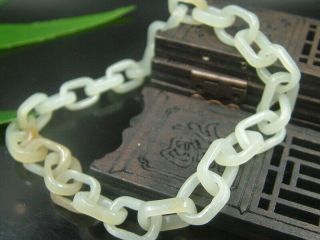 Antique Chinese Celadon Nephrite Hetian - OLD jade bangle Concentric lock bracelet 3
