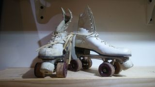 Vintage Chicago Roller Skates Leather White Fo - Mac 77h Antique 5l