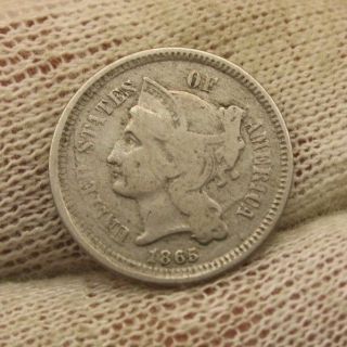 1865 Nickel Three Cent Piece X1186 Civl War Era United States Antique 3c