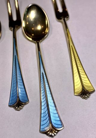 Antique Vintage David Andersen Sterling Silver Enamel Spoon Fork Set 3
