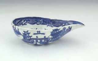 Antique 18th C Willow Pattern Blue & White Transferware Pap Boat - Unusual