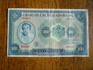 Antique Grand Duche De Luxembourg 100 Francs Rare