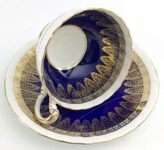 Vintage Aynsley Bone China Tea Cup Saucer Blue And Gold Gilt Decor England I513