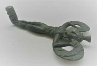 EXTREMELY RARE ANCIENT ROMAN BRONZE KEY IN THE FORM OF A WINGED MALE 2