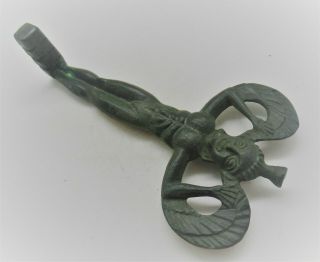 EXTREMELY RARE ANCIENT ROMAN BRONZE KEY IN THE FORM OF A WINGED MALE 3
