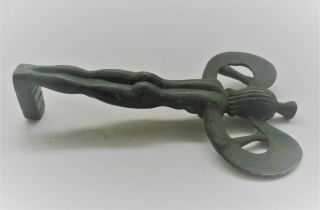 EXTREMELY RARE ANCIENT ROMAN BRONZE KEY IN THE FORM OF A WINGED MALE 4