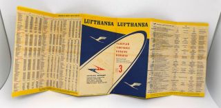 Antique 1958 Lufthansa Safety Timetable Card Map Tariffs,  Airplane Aviation