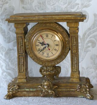 Elements Distressed Antiqued Gold Cherub Face Mantle Clock,  Home Decor