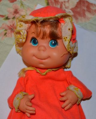 2 VINTAGE 1973 Mattel BABY BEANS Orange Pajamas PUPPET & 1970 ITSY BITSY 8 