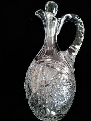 Antique Abp Brilliant Cut Glass Hoare Signed Hoare Cut Glass Decanter Jug 10 "