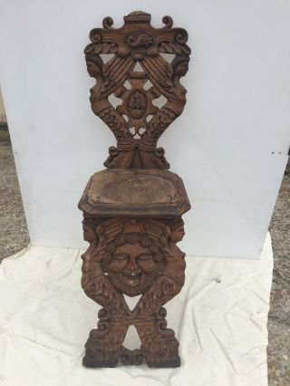 Antique Carved Chair W/ Smiling Monk Face And Melusine