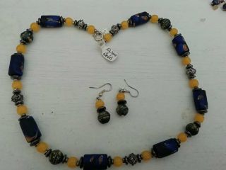 Antique resin and glass beaded necklace and earrings set 2