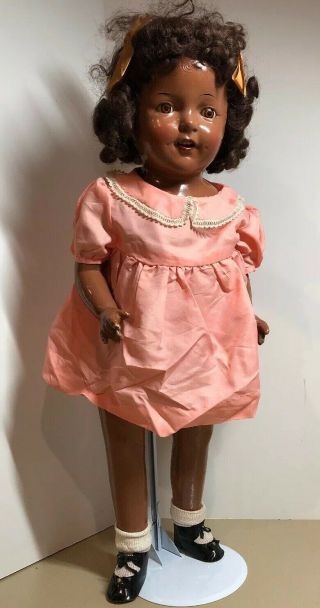 Vintage African American Composition And Cloth Doll With Teeth 26”.  Big Doll