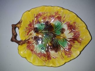 Antique Majolica Colorful Leaf Plate 7 " X 5 1/2 " Marked Art Pottery