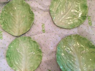 Antique Majolica Wannopee Lettuce Leaf Salad Plates - 6.  25”w