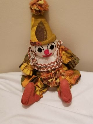 Rare Vintage Primitive Folk Art Handmade Cloth Clown Jester Doll Very Old