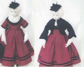 17 - 18 " Antique French Fashion Lady/rohmer Doll@1865 Dress Figaro Jacket Pattern