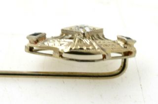 18K White Gold Deco Stick Pin W/.  20 Ct Diamond & Sapphires ANTIQUE 3