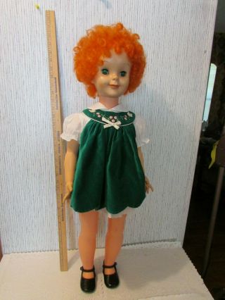 Vintage Hard Plastic 32 " Doll W Curly Red Hair & Freckles