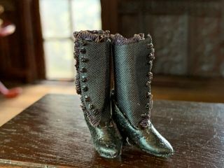 Artisan Miniature Dollhouse Vintage Victorian Ladies Boots Leather Silk Ruffles