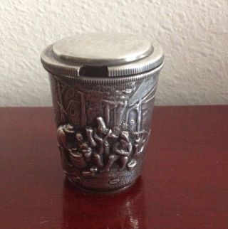 Vintage Repousse Rustic Scene Sterling Silver Box W/lid.  Denmark.  52.  90g.  2.  25 "