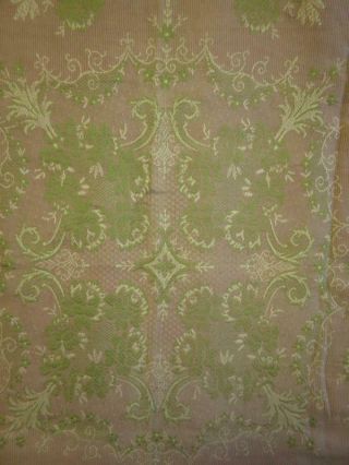 Antique Vtg Pink Green Heavy Cotton Table Cover Tablecloth Woven Brocade Flowers