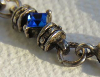 Antique Or Vintage Bracelet 925 Silver Blue Paste Glass Sapphire Stamp Wedding