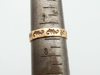 Antique 10K Gold Engraved Ring Sz 7.  25 Floral Leaf Victorian 1896 Beveled Band 7