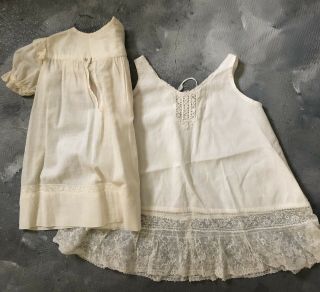 Antique Baby Or Doll Dress With Lace Bottom Slip Early 1900’s 3