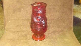 Vintage Viking Glass Red Owl Shape Tea Light Candle Holder